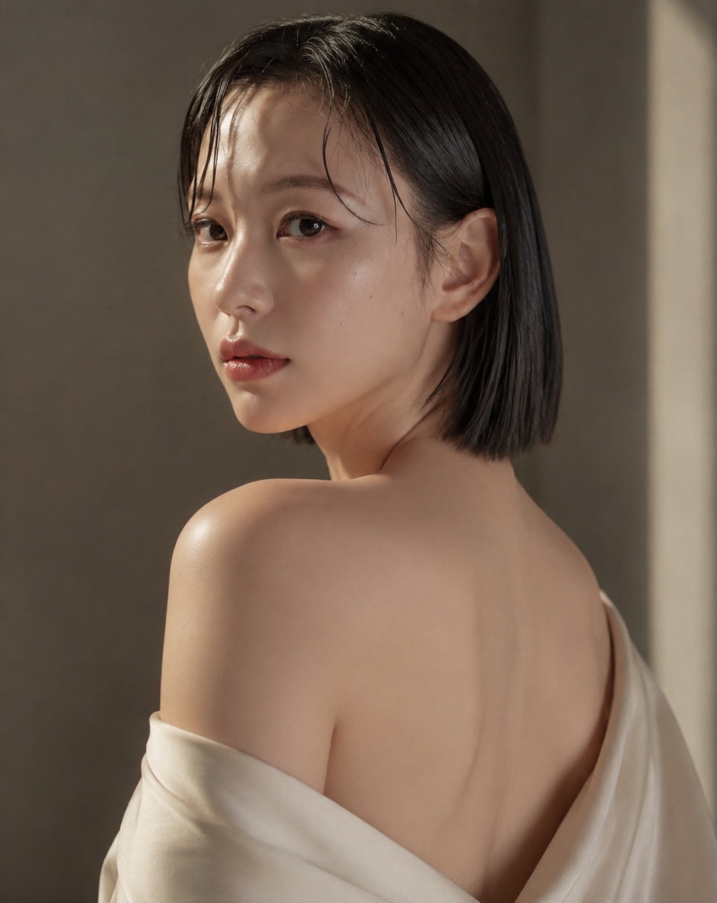 自然光に包まれる女性の髪と横顔